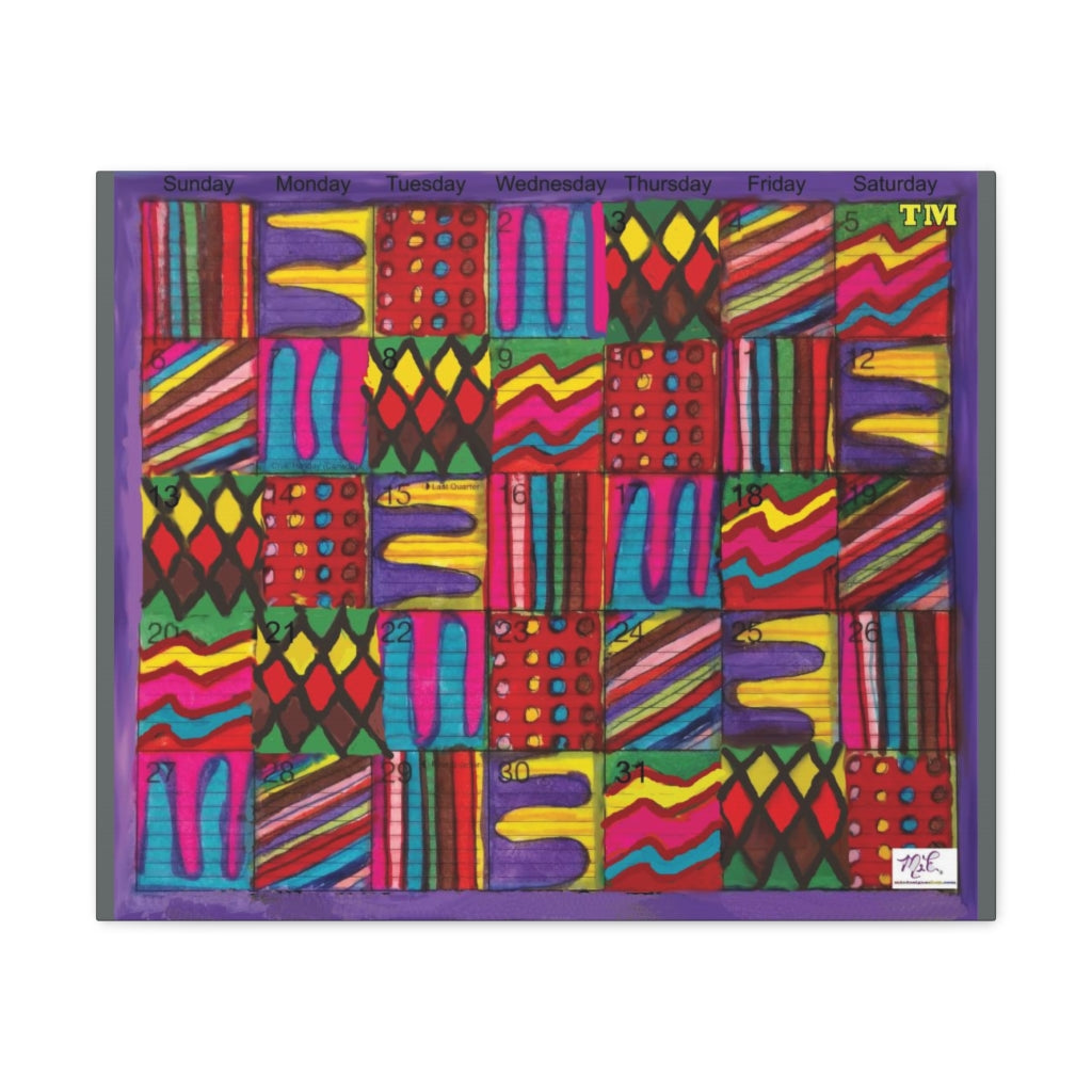 Canvas Gallery Wraps: "Psychedelic Calendar(tm)" - Vibrant - MiE Designs Shop. 7 different patterns alternate daily in a calendar. Gray sides. 30x24