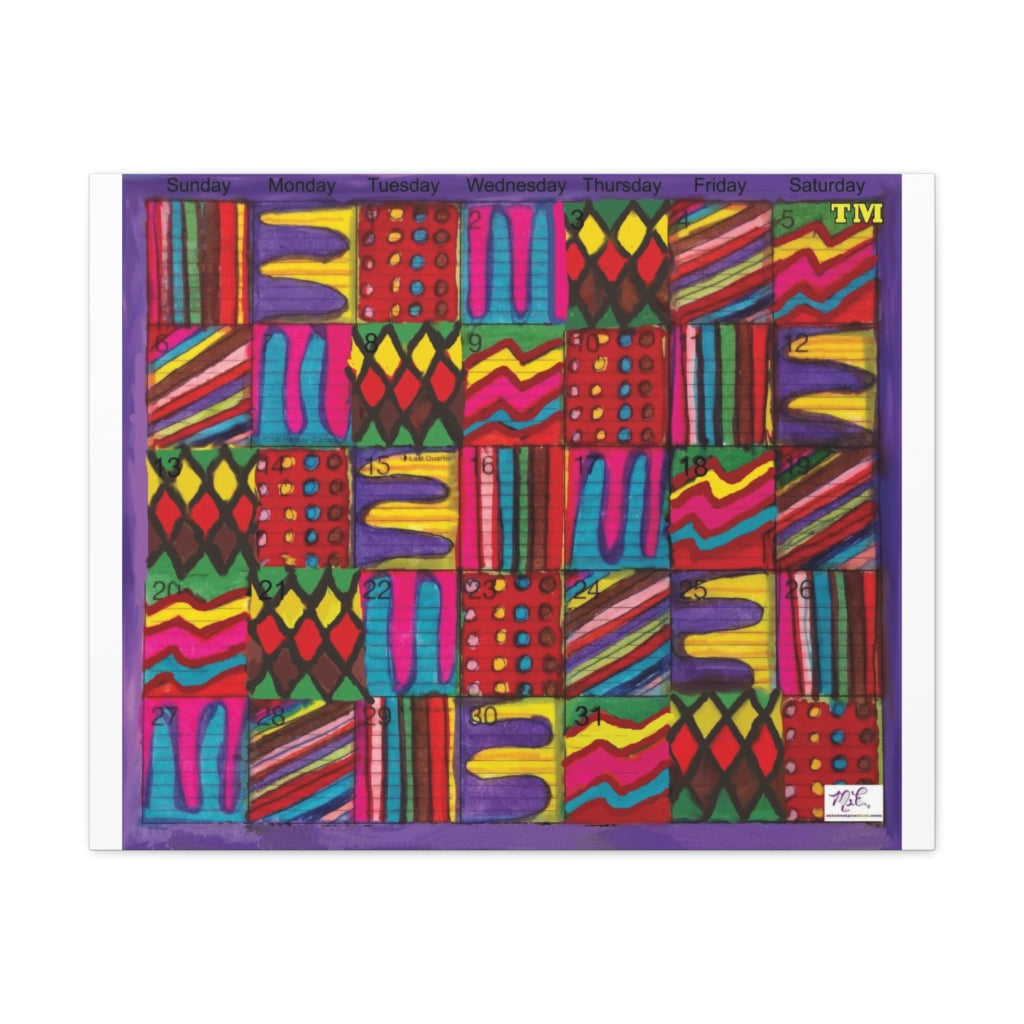 Canvas Gallery Wraps: "Psychedelic Calendar(tm)" - Vibrant - MiE Designs Shop. 7 different patterns alternate daily in a calendar. White sides.