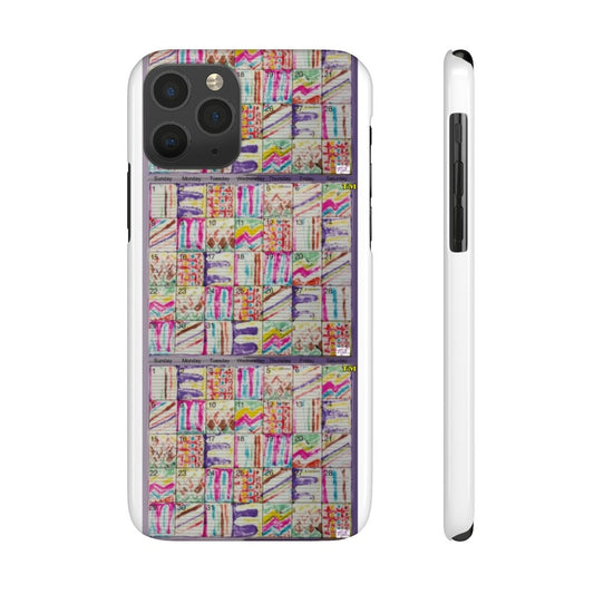 Case Mate Slim Phone Cases: "Psychedelic Calendar(tm)" - Spring - MiE Designs Shop. Stacked continuously, two full and one 2/3 print of colorful calendar "bleed throughs."