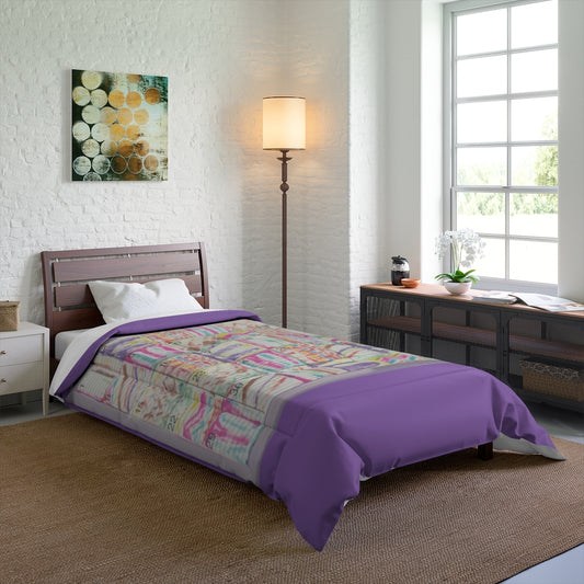Comforter: Psychedelic Calendar(tm) - Seeped - 68x92 - MiE Designs Shop. Thick bars of lavendar above/below calendar. Bedroom