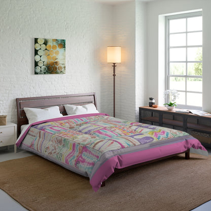 Comforter: Psychedelic Calendar(tm) - Seeped - 88x88 - MiE Designs Shop. Thin bars of pink above/below calendar. Bedroom