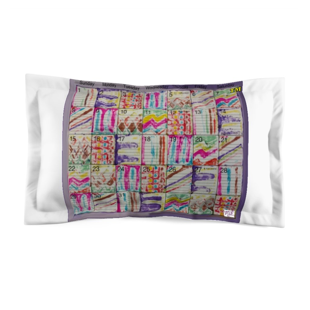 Microfiber Pillow Sham King: Psychedelic Calendar(tm) - Seeped - No Text - One-sided. White surrounds the calendar of 7 alternating designs.