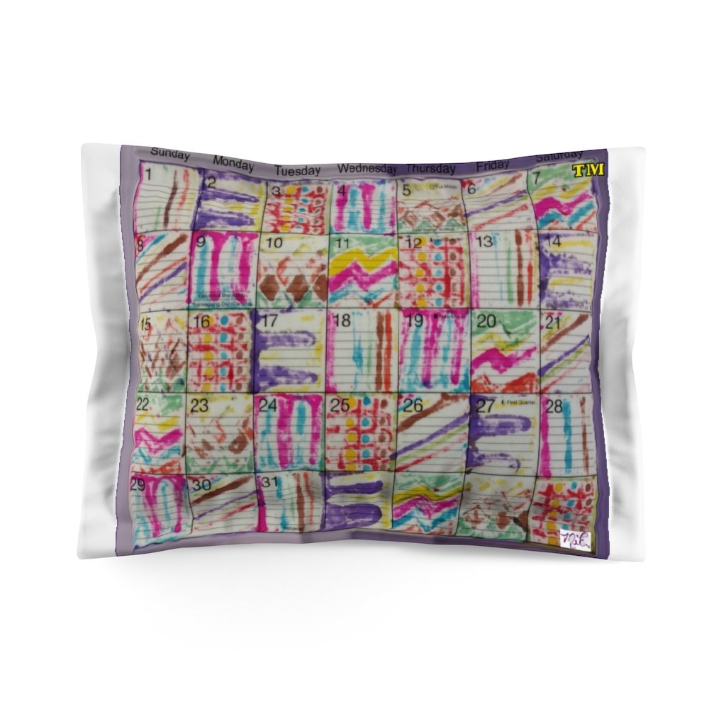 Microfiber Pillow Sham King: Psychedelic Calendar(tm) - Seeped - No Text - One-sided. White borders the calendar of 7 alternating designs.