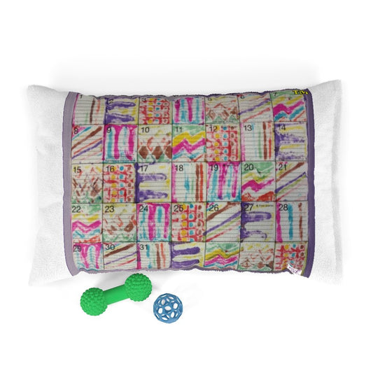 Pet Bed 28x18: Psychedelic Calendar(tm) - Pastels - No Text - MiE Designs Shop. Your furry members of the family will appreciate having the perfect space on this pet bed that is designed to last, with pastel calendar\ of alternating mazes for days.