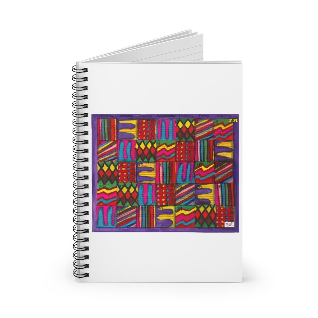 Spiral Notebook - Ruled Line: Psychedelic Calendar(tm) - Vibrant- MiE Designs Shop. Days of a monthly calendar feature saturated colors more on the bright side.