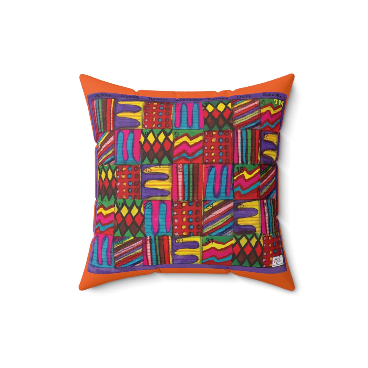 Spun Polyester Square Pillow:  Psychedelic Calendar(tm) - Vibrant - No Text