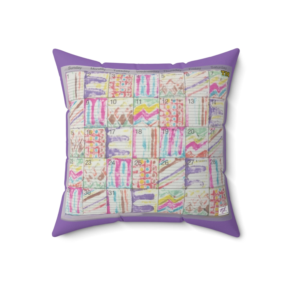 Spun Polyester Square Pillow Case:  "Psychedelic Calendar(tm)" - Seeped - No Text