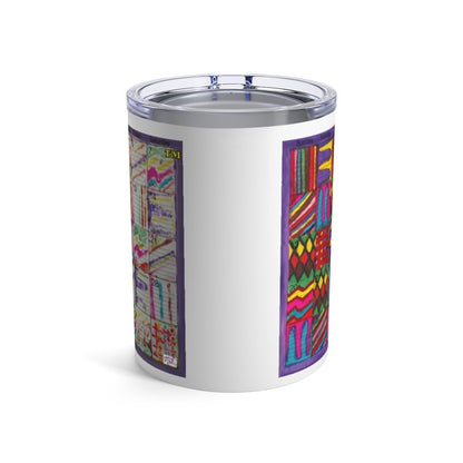 Tumbler 10oz: "Psychedelic Calendar(tm)" - Vibrant/Seeped - No Text - MiE Designs Shop. 2 calendars, 1 colorful, the other a "bonus" print with alternating patterns as days.