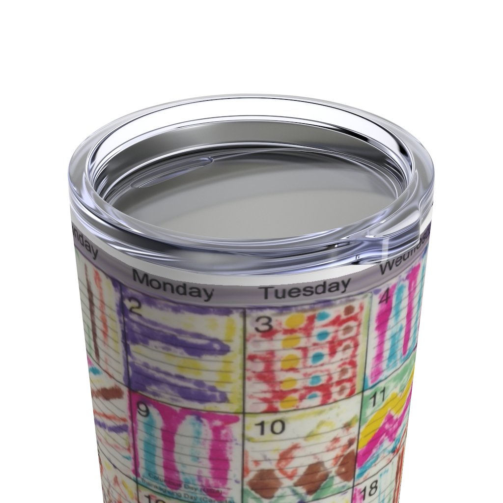 Tumbler 20oz:  Psychedelic Calendar(tm) - Pastels - No Text - MiE Designs Shop. Multicolor tumblers are cool now and always, especially contrasted against gleaming bright white with a lid on top to avoid spills and keep your drink free of debris.