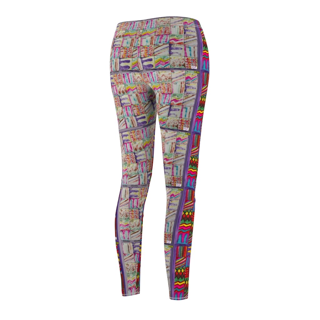 Women's Cut & Sew Casual Leggings: Psychedelic Calendar(tm) - Front Dark Colors - Back Pastels - MiE Designs Shop. Side by side , the dark-colored and pastel versions of the calendar contain alternating mazes inside the days, five prints adjoining to create bands that are dark in the front, pastel in the back.