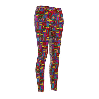 Women's Cut & Sew Casual Leggings: Psychedelic Calendar(tm) - Front Dark Colors - Back Pastels - MiE Designs Shop. Side by side , the dark-colored and pastel versions of the calendar contain alternating mazes inside the days, five prints adjoining to create bands that are dark in the front, pastel in the back.