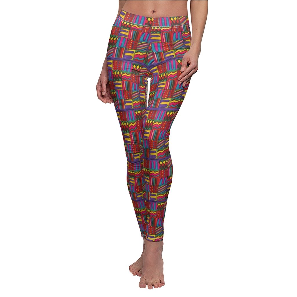 Women's Cut & Sew Casual Leggings: Psychedelic Calendar(tm) - Front Dark Colors - Back Pastels - MiE Designs Shop. Side by side , the dark-colored and pastel versions of the calendar contain alternating mazes inside the days, five prints adjoining to create bands that are dark in the front, pastel in the back.