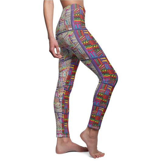 Women's Cut & Sew Casual Leggings: Psychedelic Calendar(tm) - Front Dark Colors - Back Pastels - MiE Designs Shop. Side by side , the dark-colored and pastel versions of the calendar contain alternating mazes inside the days, five prints adjoining to create bands that are dark in the front, pastel in the back.