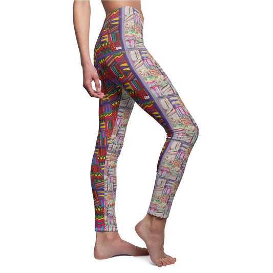 Women's Cut & Sew Casual Leggings: Psychedelic Calendar(tm) - Front Pastels - Back Dark Colors - MiE Designs Shop. Side by side , the pastel and dark-colored versions of the calendar contain alternating mazes inside the days, five prints adjoining to create bands that are pastel in the front, dark in the back.