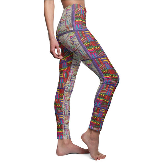 Women's Cut & Sew Casual Leggings: Psychedelic Calendar(tm) - Left Pastels - Right Dark Colors - MiE Designs Shop. Side by side , the pastel and dark-colored versions of the calendar contain alternating mazes inside the days, five prints adjoining to create bands that are pastel on the left, dark on the right with half/half inseams.